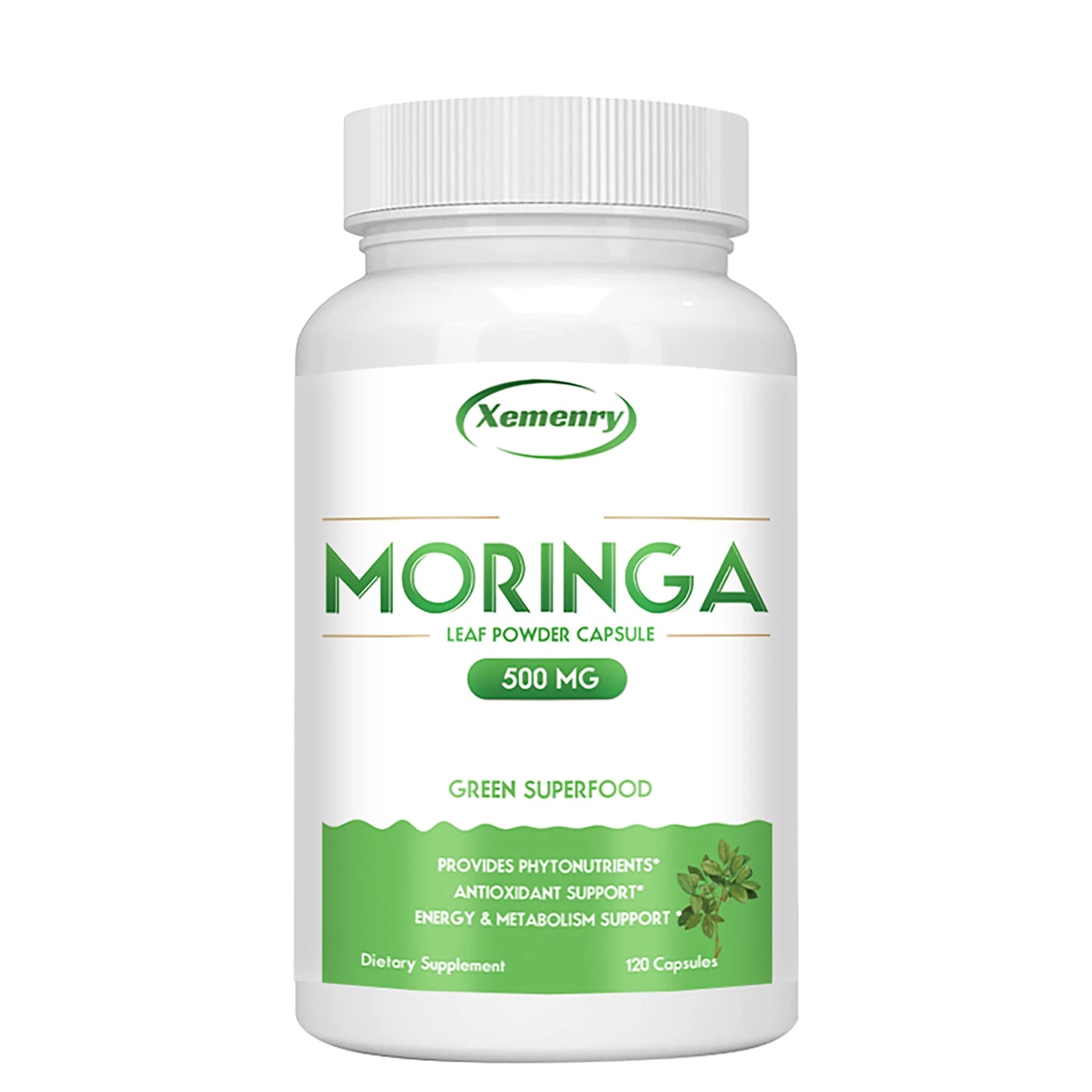 Moringa Capsules - Nutritional Vegan Green Superfood for Immune System, Energy, Metabolism - 120 Capsules