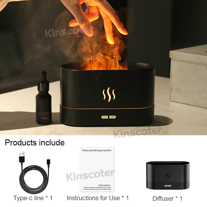 KINSCOTER Ultrasonic Aroma Diffuser & Humidifier with LED Flame Lamp
