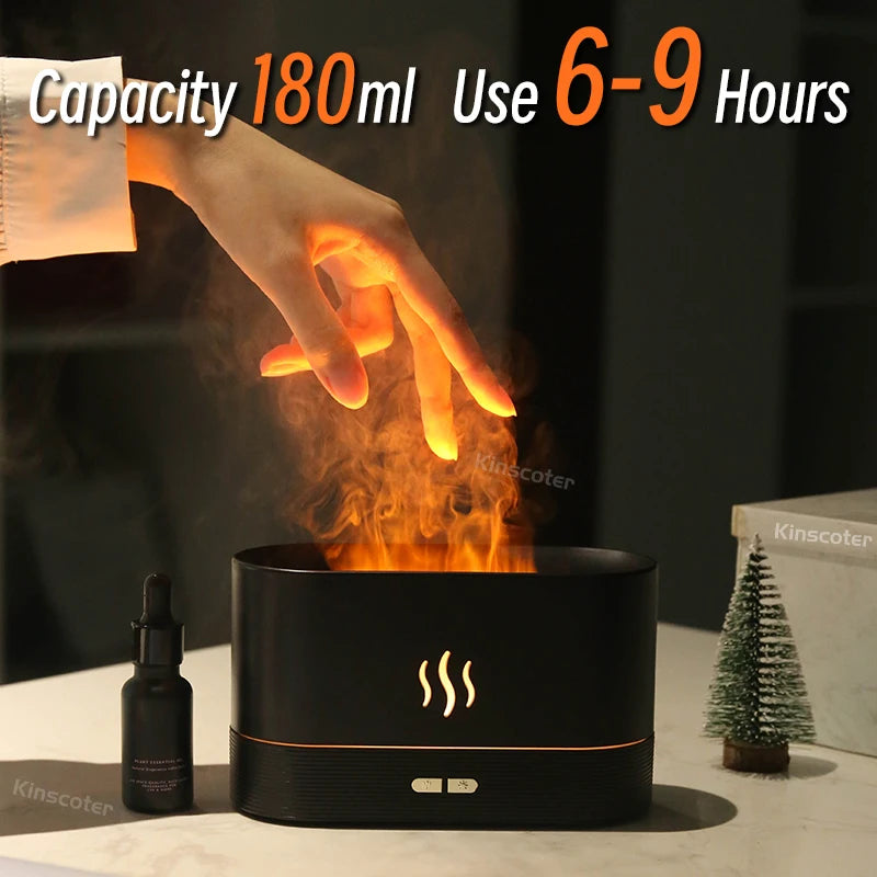KINSCOTER Ultrasonic Aroma Diffuser & Humidifier with LED Flame Lamp