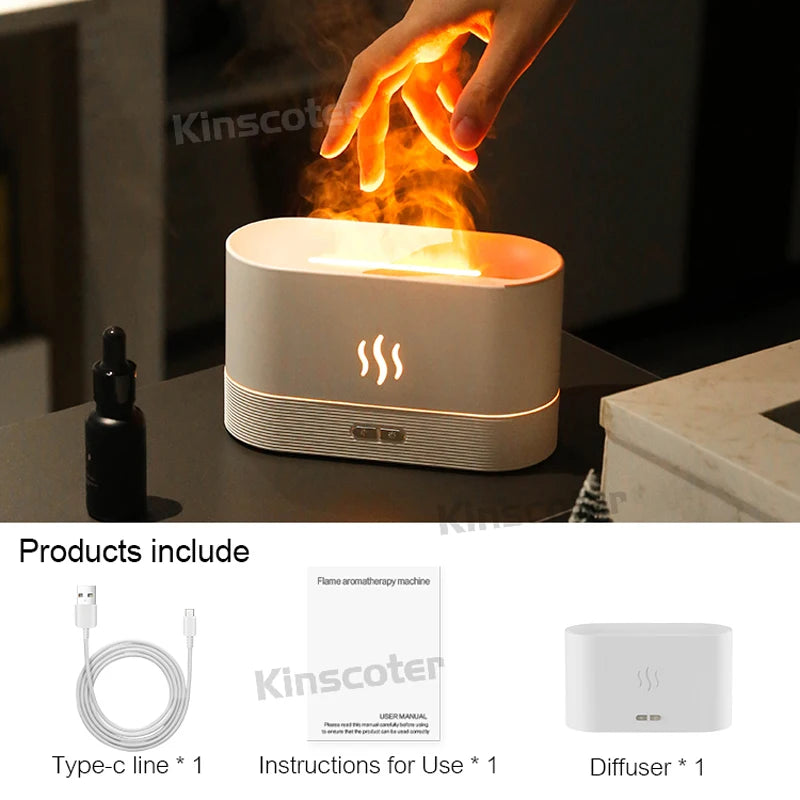 KINSCOTER Ultrasonic Aroma Diffuser & Humidifier with LED Flame Lamp