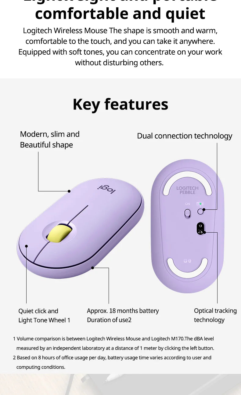 Logitech PEBBLE Wireless Bluetooth Mouse Dual Mode Mute Office Mouse Girls Compact Portable Laptop Ipad Tablet Mouse new 100% or
