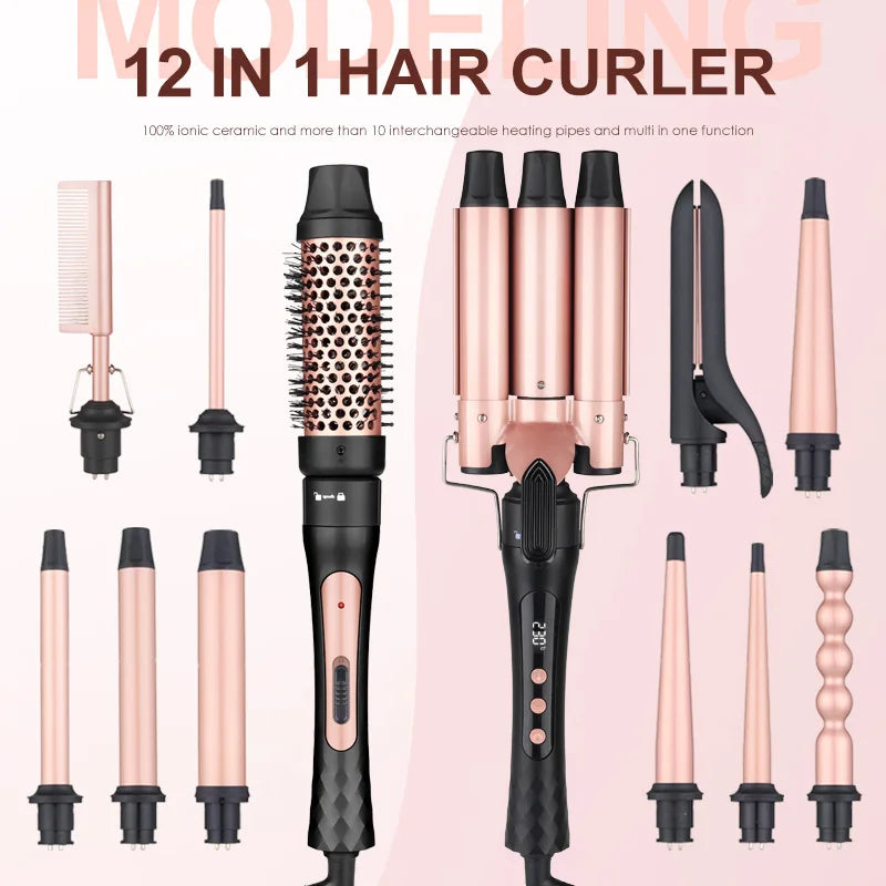 1.5 Inch Curling Iron Brush, Double PTC Heated Thermal Brush Tourmaline lonic Round Brush, 2 in 1 Thermal Hair Brush Dual Voltag