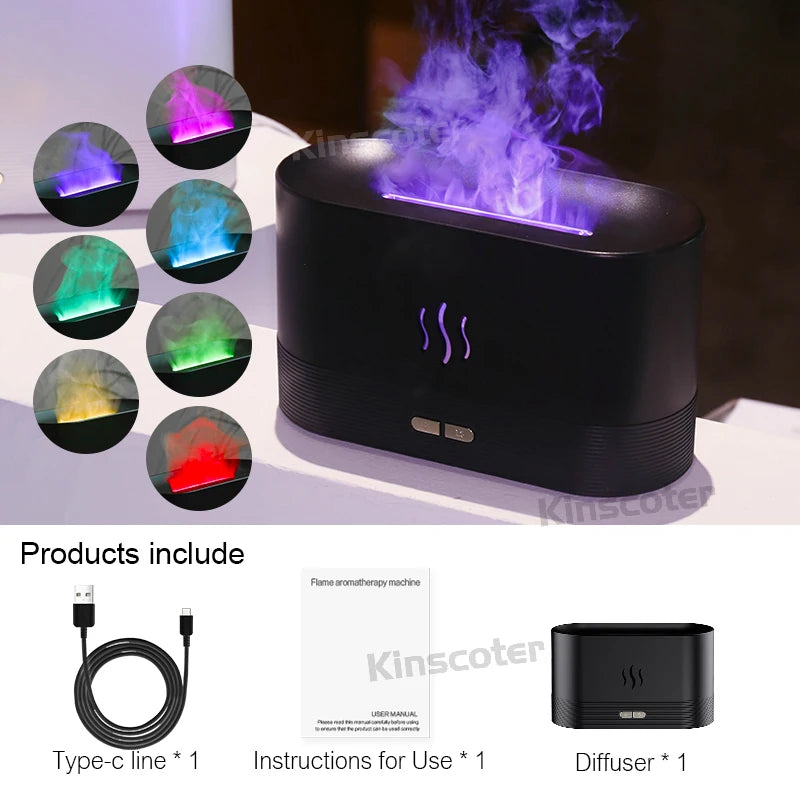 KINSCOTER Ultrasonic Aroma Diffuser & Humidifier with LED Flame Lamp