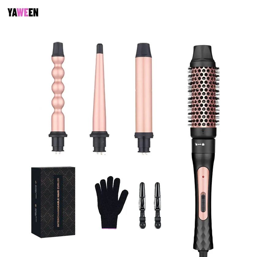 1.5 Inch Curling Iron Brush, Double PTC Heated Thermal Brush Tourmaline lonic Round Brush, 2 in 1 Thermal Hair Brush Dual Voltag
