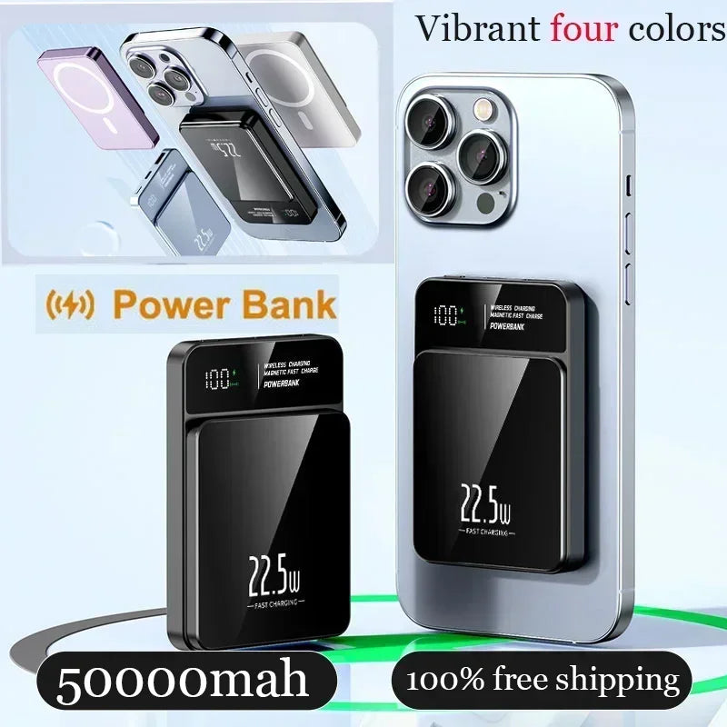 "50000mAh Magnetic Power Bank – Qi Wireless Fast Charger"