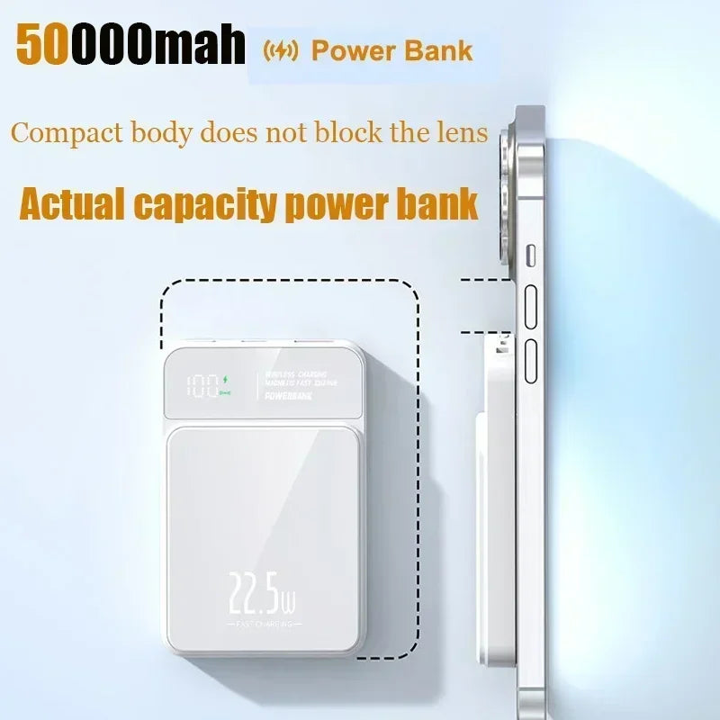 "50000mAh Magnetic Power Bank – Qi Wireless Fast Charger"