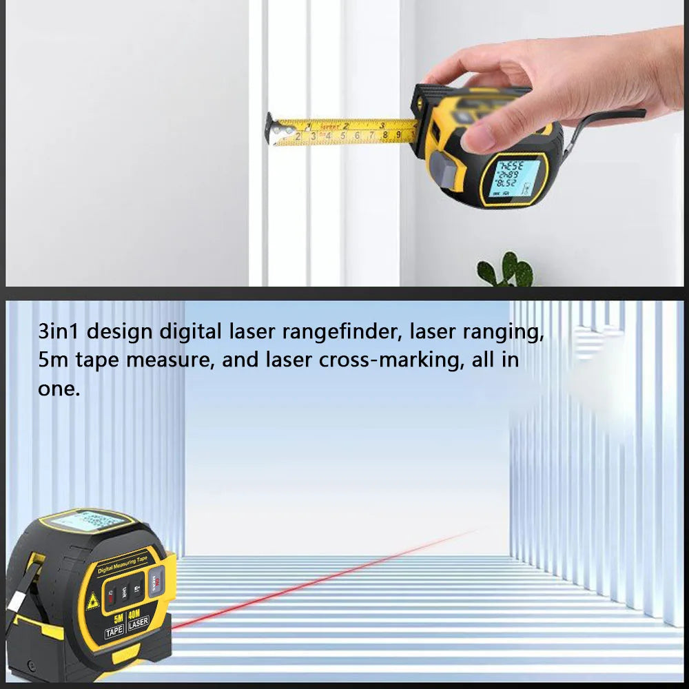 3-in-1 Laser Tape Measure – Infrared Rangefinder, Electronic Ruler & Level Tool
