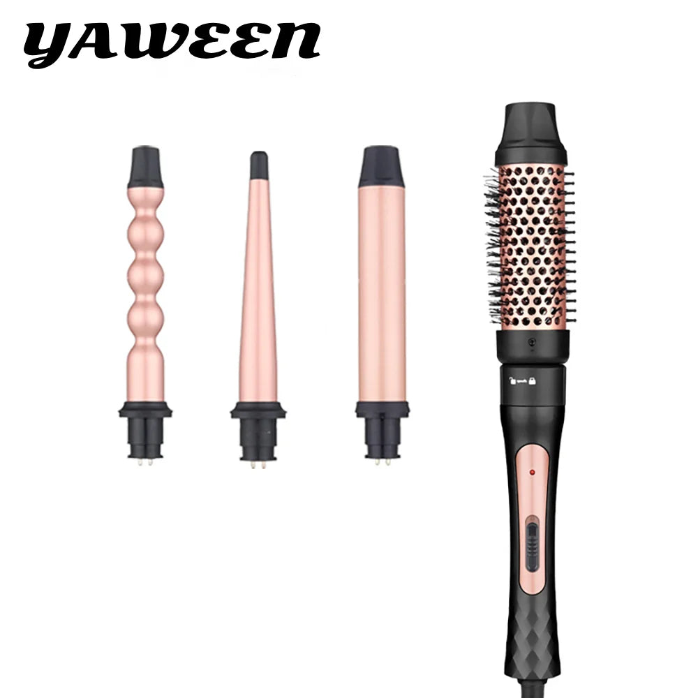 1.5 Inch Curling Iron Brush, Double PTC Heated Thermal Brush Tourmaline lonic Round Brush, 2 in 1 Thermal Hair Brush Dual Voltag