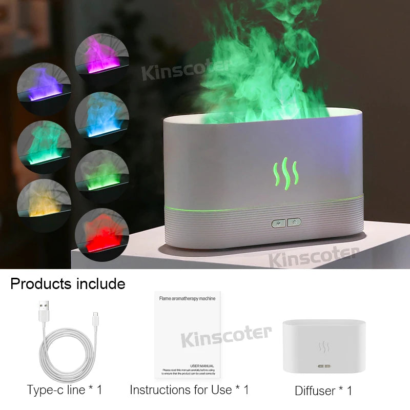 KINSCOTER Ultrasonic Aroma Diffuser & Humidifier with LED Flame Lamp