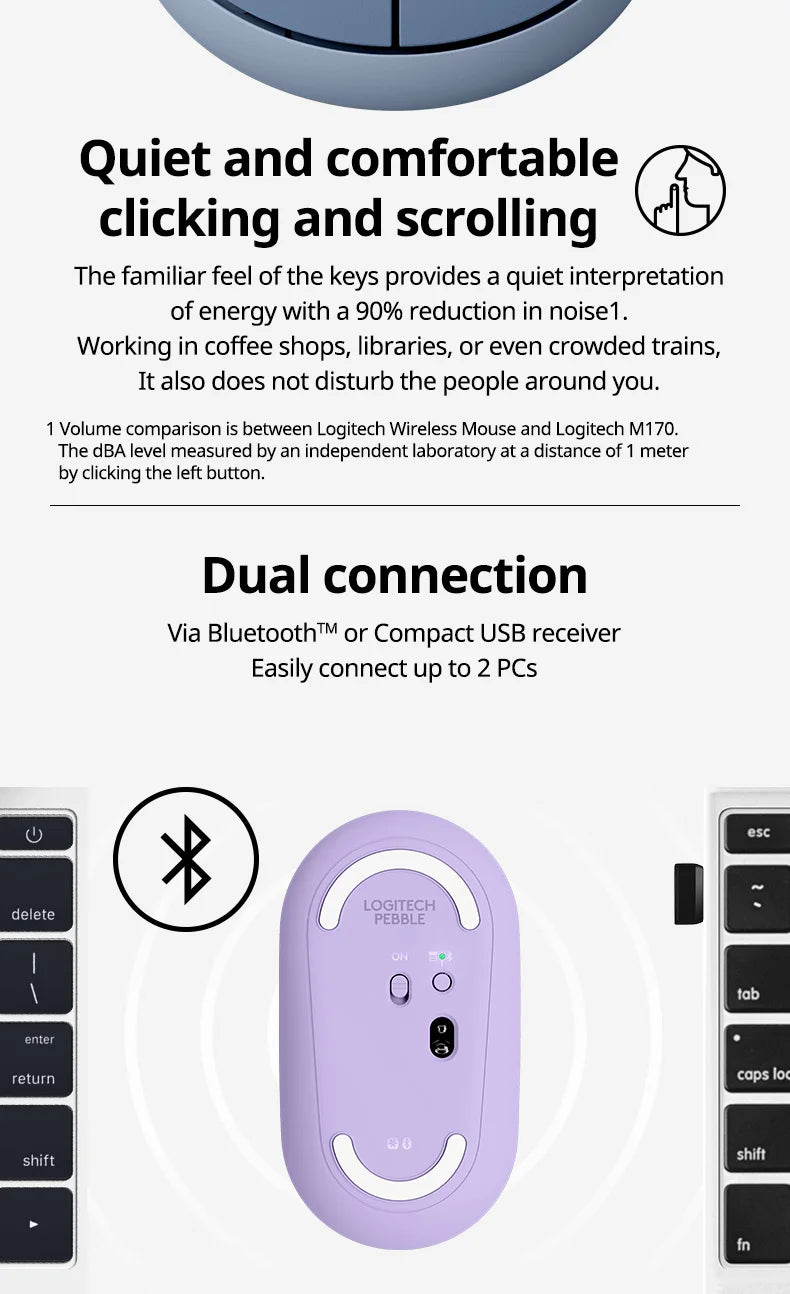 Logitech PEBBLE Wireless Bluetooth Mouse Dual Mode Mute Office Mouse Girls Compact Portable Laptop Ipad Tablet Mouse new 100% or