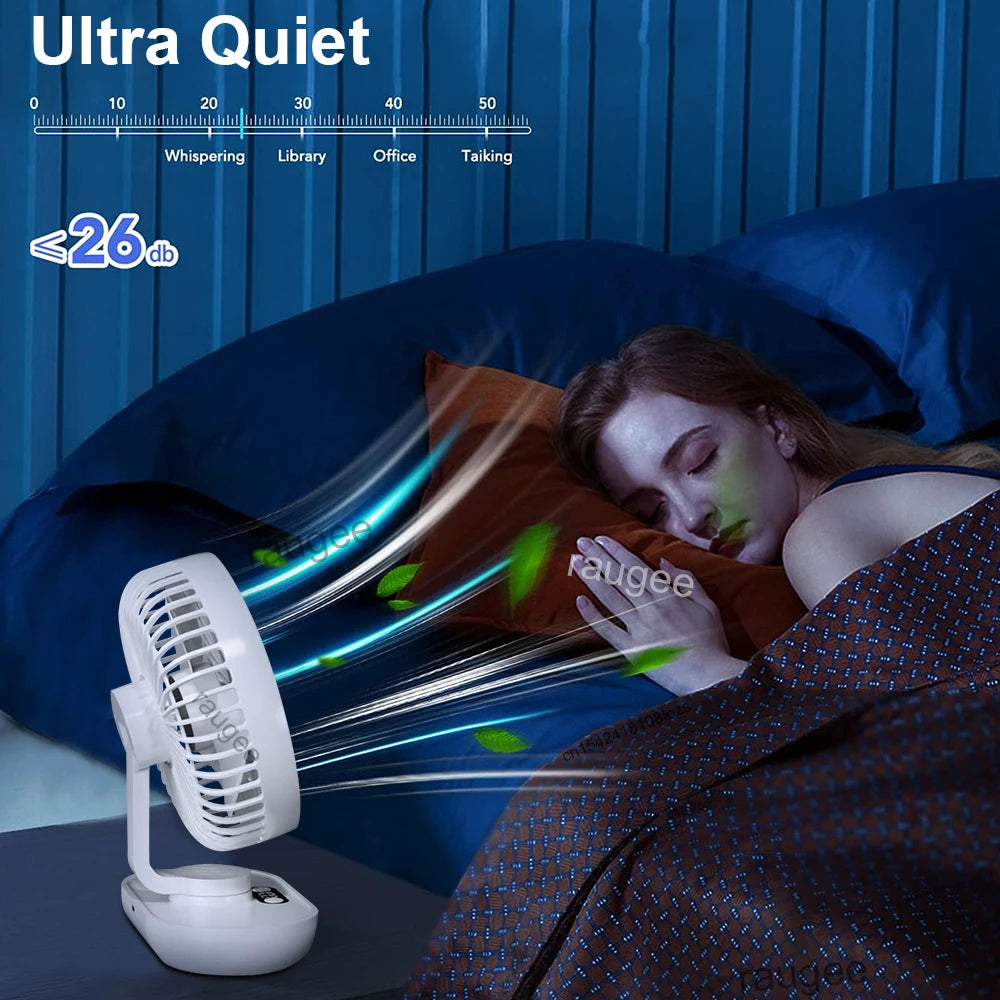 Desktop Fan 5 Wind Speed USB Rechargeable Table Fan for Home Office Camping Quiet Mini Desktop Fan with Automatic Shaking Head
