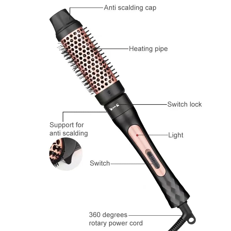 1.5 Inch Curling Iron Brush, Double PTC Heated Thermal Brush Tourmaline lonic Round Brush, 2 in 1 Thermal Hair Brush Dual Voltag