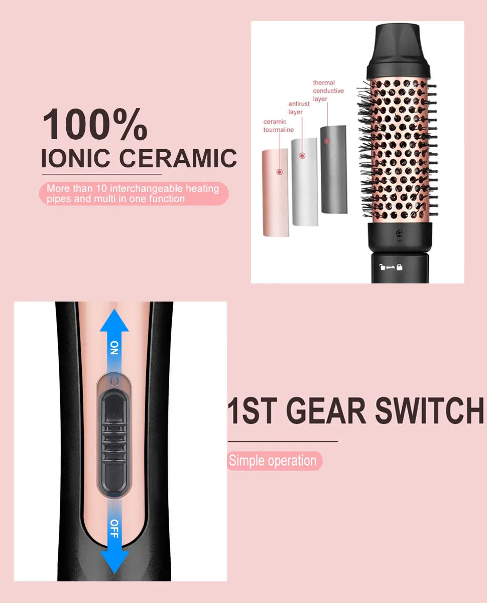 1.5 Inch Curling Iron Brush, Double PTC Heated Thermal Brush Tourmaline lonic Round Brush, 2 in 1 Thermal Hair Brush Dual Voltag