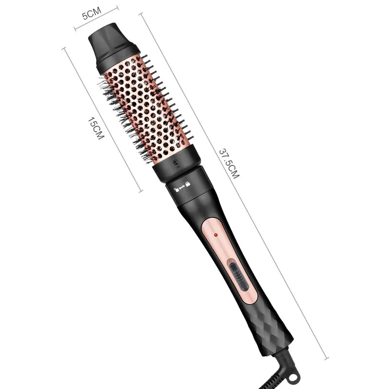 1.5 Inch Curling Iron Brush, Double PTC Heated Thermal Brush Tourmaline lonic Round Brush, 2 in 1 Thermal Hair Brush Dual Voltag