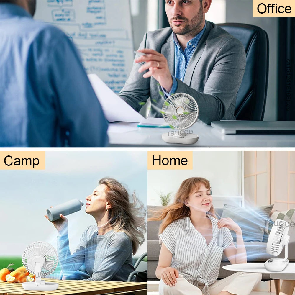 Desktop Fan 5 Wind Speed USB Rechargeable Table Fan for Home Office Camping Quiet Mini Desktop Fan with Automatic Shaking Head