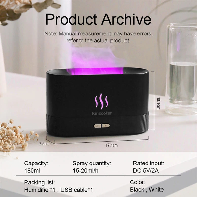 KINSCOTER Ultrasonic Aroma Diffuser & Humidifier with LED Flame Lamp