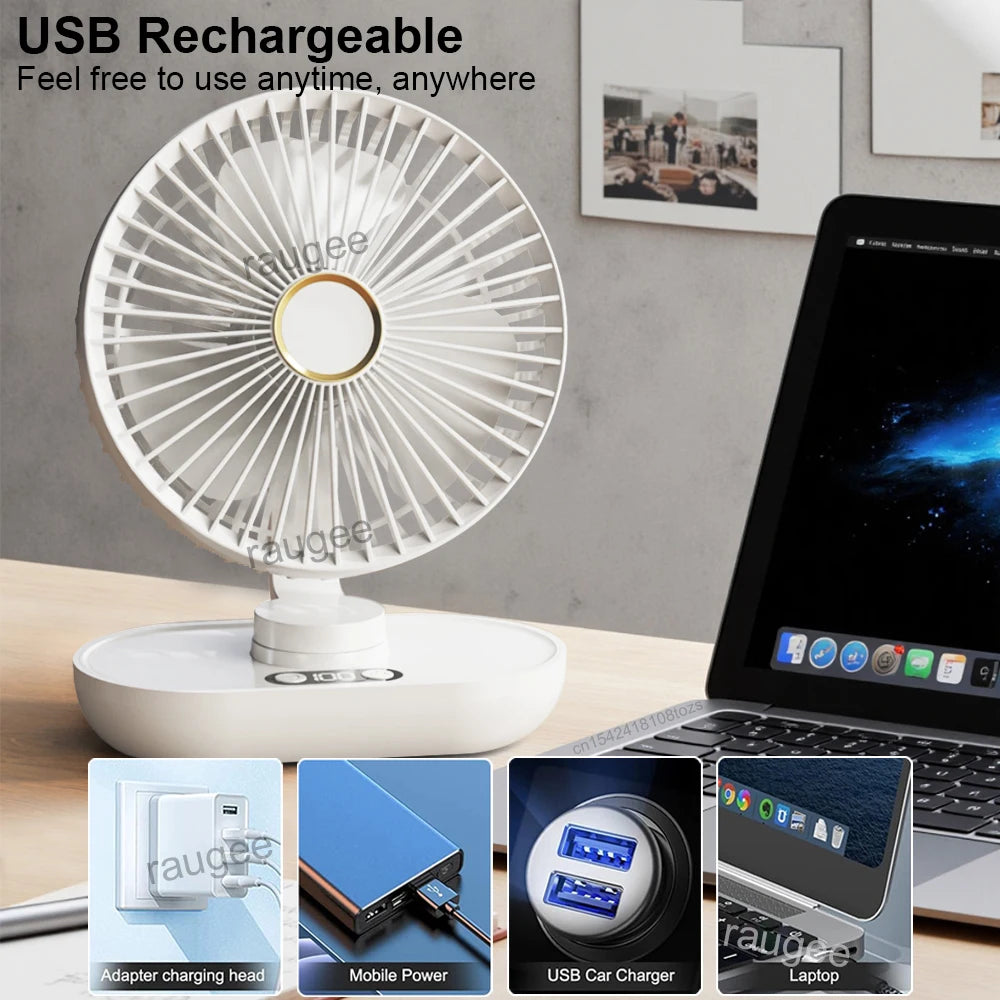 Desktop Fan 5 Wind Speed USB Rechargeable Table Fan for Home Office Camping Quiet Mini Desktop Fan with Automatic Shaking Head