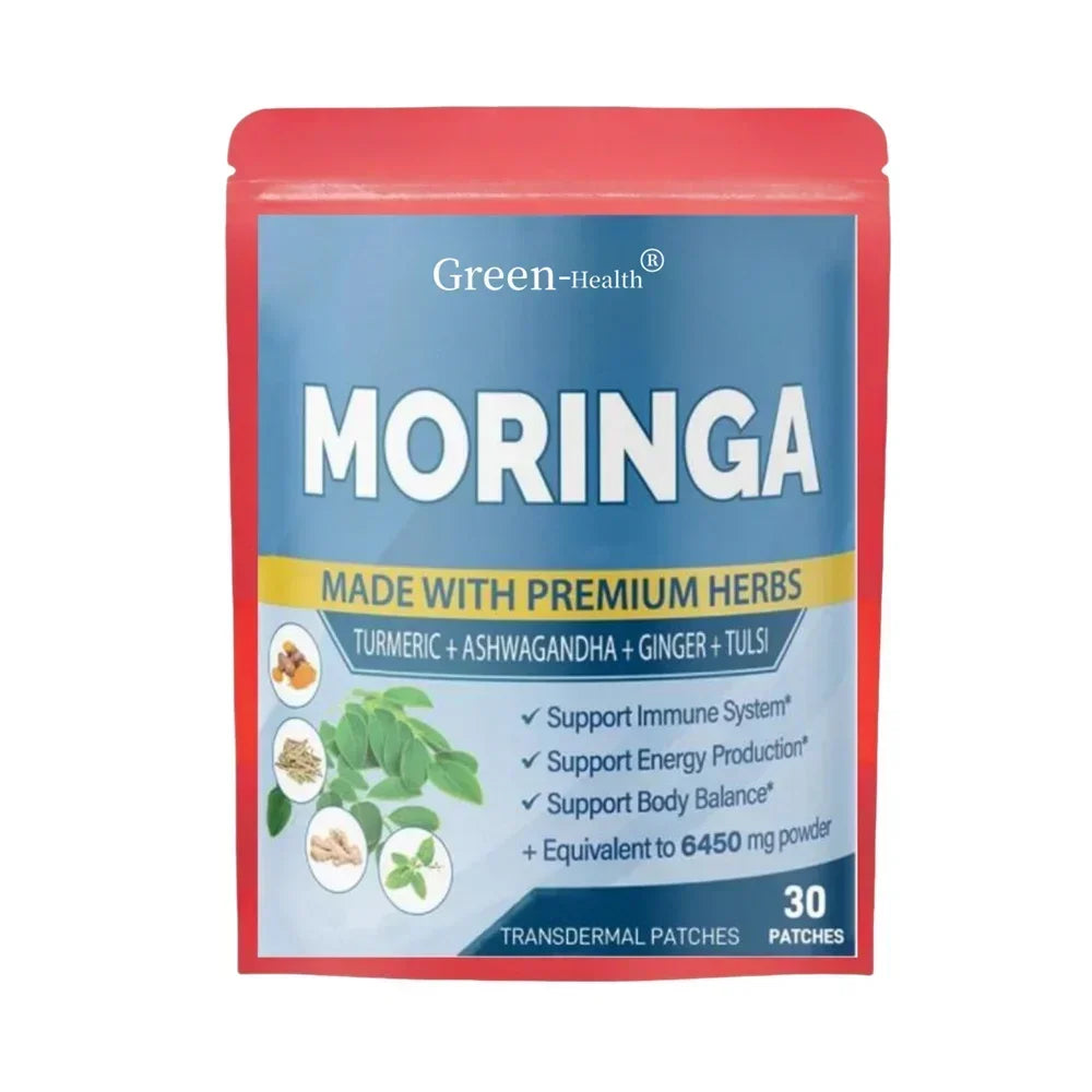 30 Patches Moringa Transdermal Patches with Ashwagandha, Ginger, Turmeric Energy Booster Immune System Support