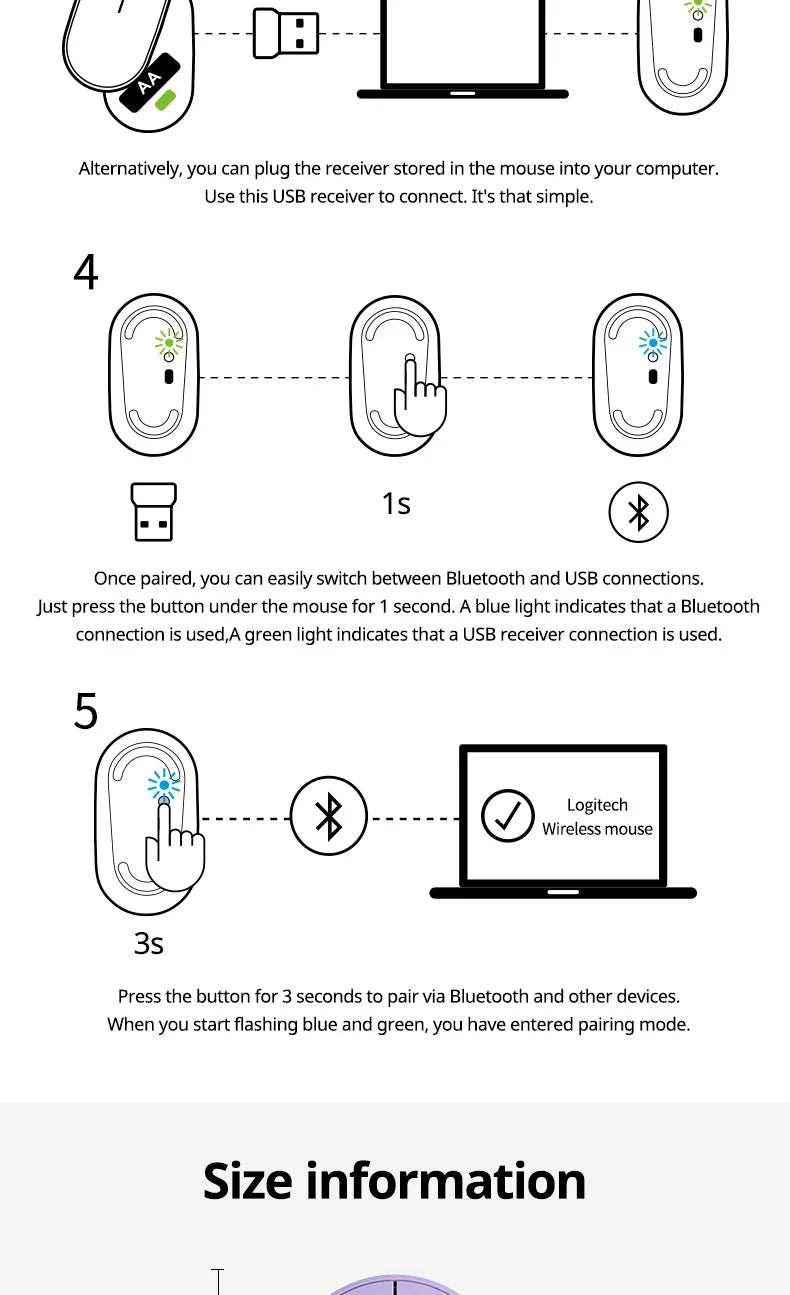Logitech PEBBLE Wireless Bluetooth Mouse Dual Mode Mute Office Mouse Girls Compact Portable Laptop Ipad Tablet Mouse new 100% or