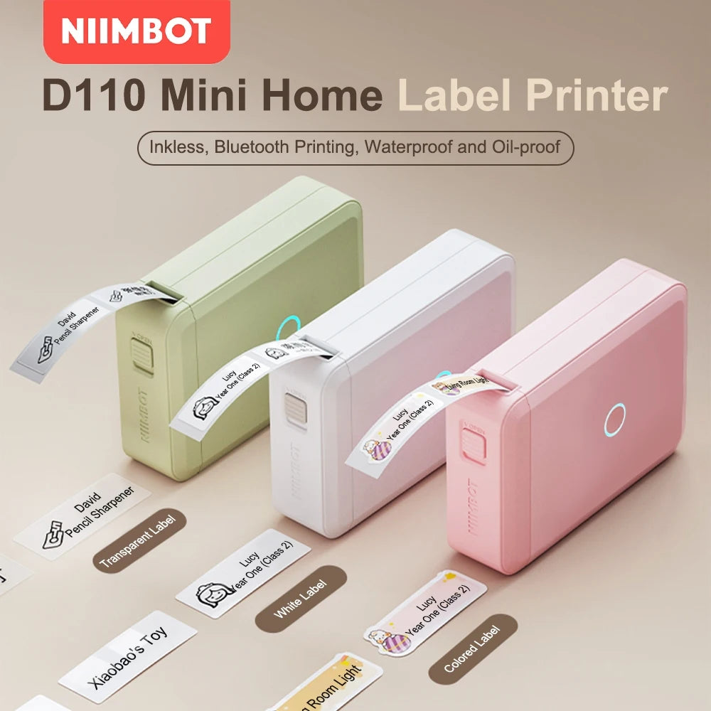 "Mini Portable Thermal Printer Niimbot D110 – Wireless UV Printer with Adhesive Stickers"