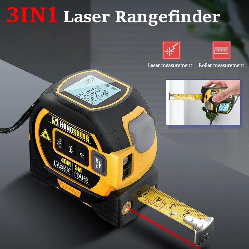3-in-1 Laser Tape Measure – Infrared Rangefinder, Electronic Ruler & Level Tool