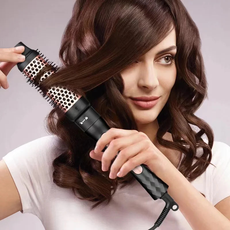1.5 Inch Curling Iron Brush, Double PTC Heated Thermal Brush Tourmaline lonic Round Brush, 2 in 1 Thermal Hair Brush Dual Voltag