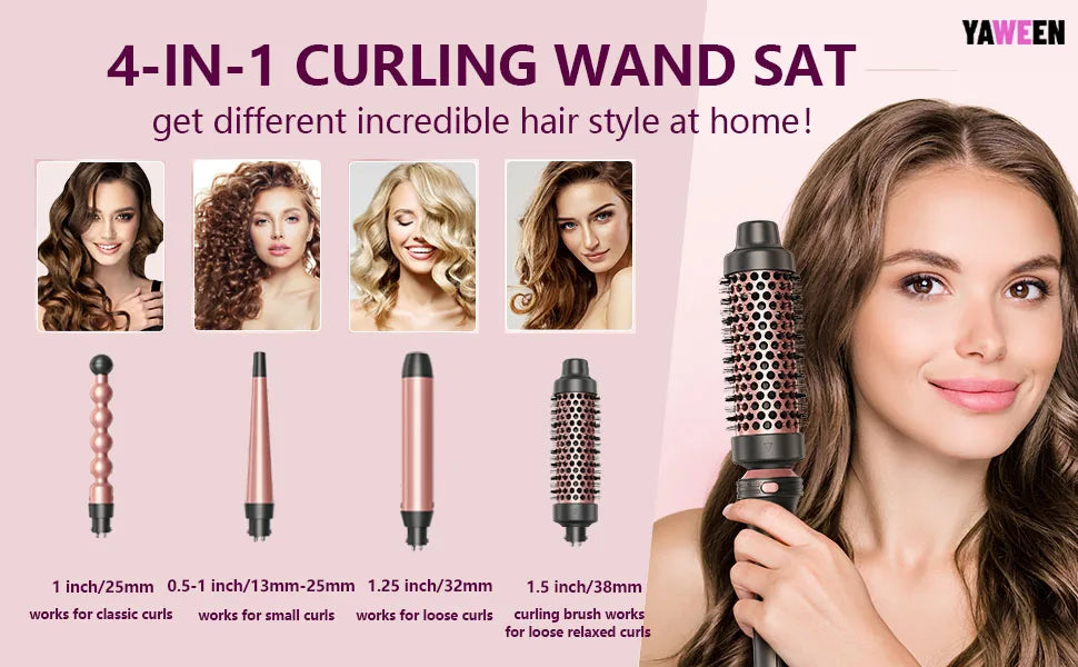 1.5 Inch Curling Iron Brush, Double PTC Heated Thermal Brush Tourmaline lonic Round Brush, 2 in 1 Thermal Hair Brush Dual Voltag