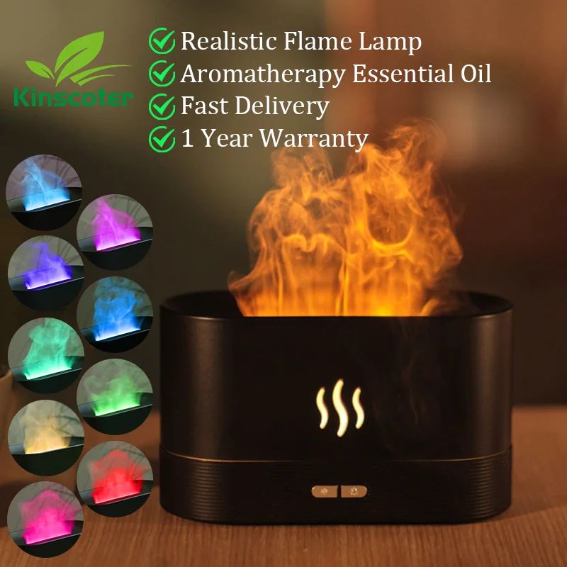 KINSCOTER Ultrasonic Aroma Diffuser & Humidifier with LED Flame Lamp