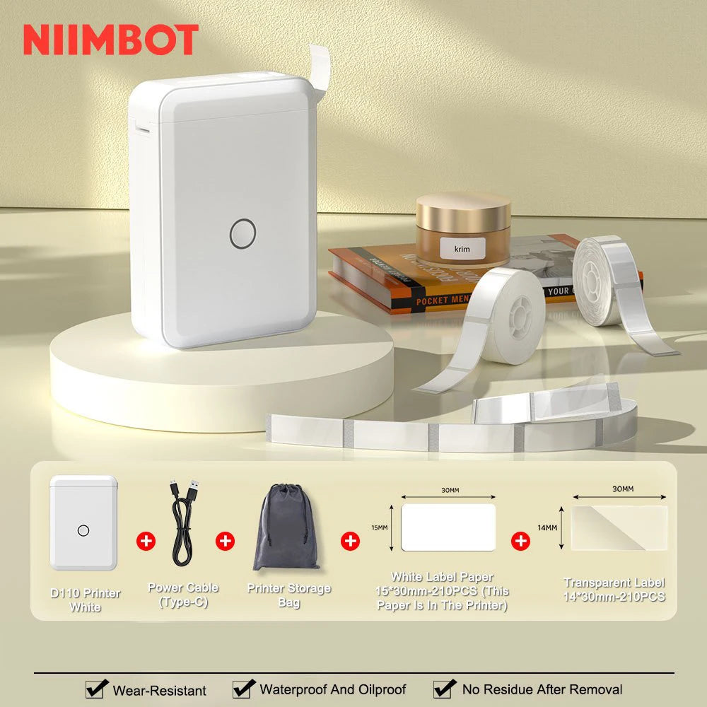 "Mini Portable Thermal Printer Niimbot D110 – Wireless UV Printer with Adhesive Stickers"