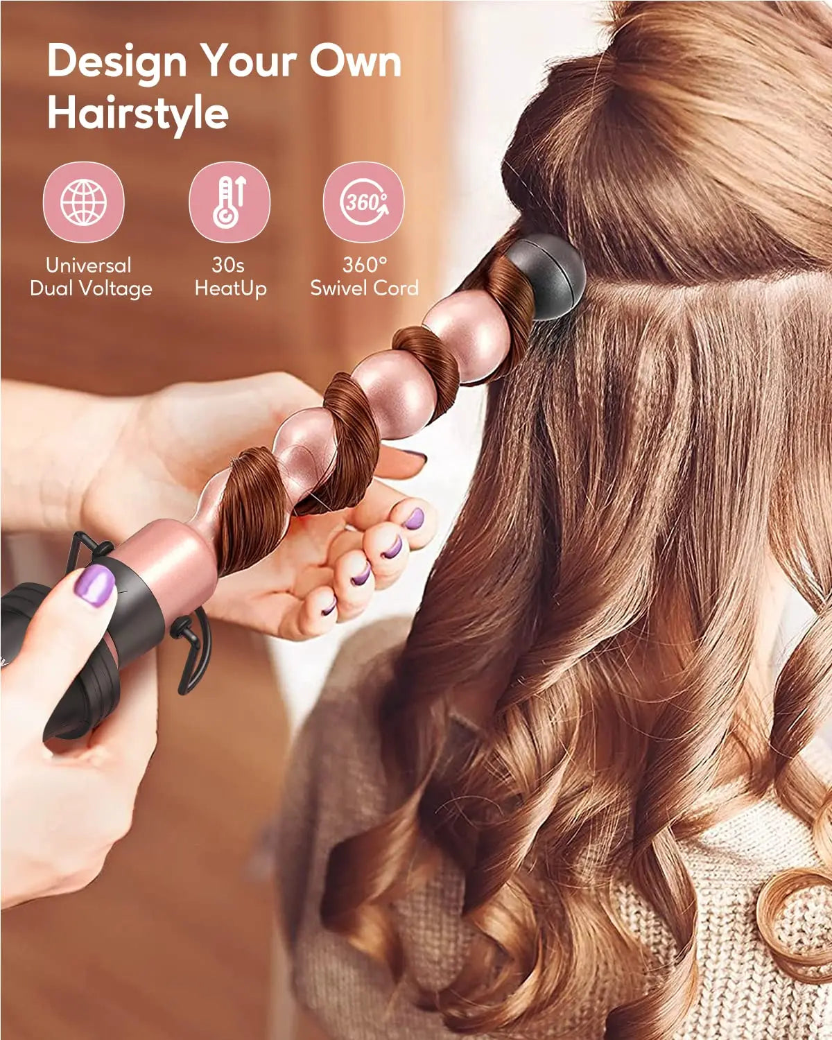 1.5 Inch Curling Iron Brush, Double PTC Heated Thermal Brush Tourmaline lonic Round Brush, 2 in 1 Thermal Hair Brush Dual Voltag