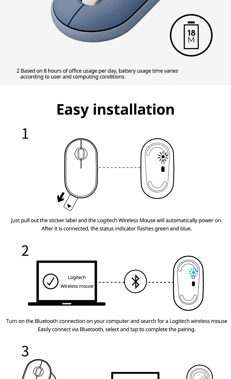 Logitech PEBBLE Wireless Bluetooth Mouse Dual Mode Mute Office Mouse Girls Compact Portable Laptop Ipad Tablet Mouse new 100% or