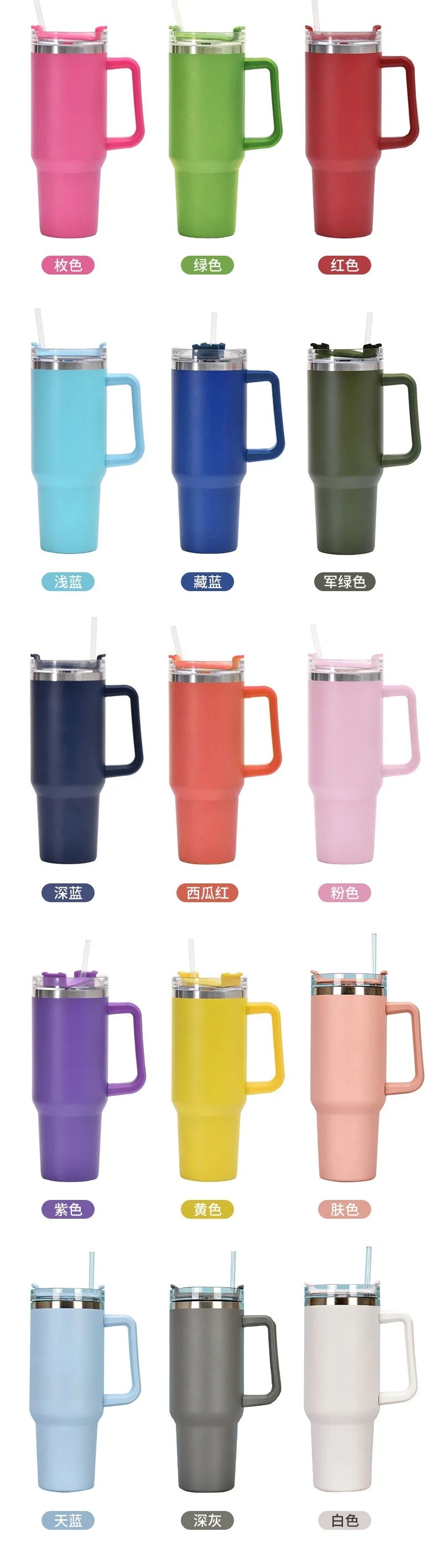 40OZ Stainless Steel Mug Tumbler with Handle High-capacity Insulated Vacuum Mug Keep Cold and Hot Leak Proof Travel Coffee Mug