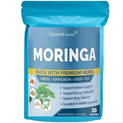 30 Patches Moringa Transdermal Patches with Ashwagandha, Ginger, Turmeric Energy Booster Immune System Support