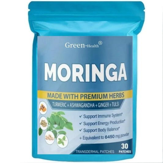 30 Patches Moringa Transdermal Patches with Ashwagandha, Ginger, Turmeric Energy Booster Immune System Support